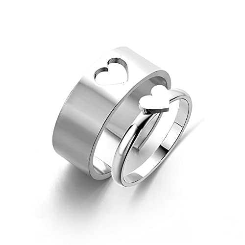 Charming Silver Heart Couple Rings